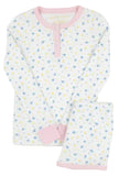 SARA JANE'S LONG SLEEVE SHORT SET (POINTELLE) - DUNWOODY DAISY WITH PALM BEACH PINK