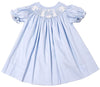 GIRLS LIGHT BLUE SMOCKED NATIVITY SCENE BISHOP DRESS