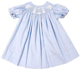 GIRLS LIGHT BLUE SMOCKED NATIVITY SCENE BISHOP DRESS