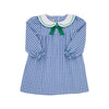 LONG SLEEVE BANKS BOW DRESS BARBADOS BLUE GINGHAM WITH KIAWAH KELLY GREEN