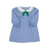 LONG SLEEVE BANKS BOW DRESS - BARBADOS BLUE GINGHAM WITH KIAWAH KELLY GREEN