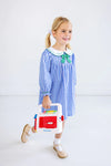 LONG SLEEVE BANKS BOW DRESS - BARBADOS BLUE GINGHAM WITH KIAWAH KELLY GREEN