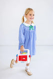 LONG SLEEVE BANKS BOW DRESS - BARBADOS BLUE GINGHAM WITH KIAWAH KELLY GREEN