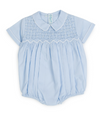 DIAMOND SMOCKED ROMPER - BLUE AND WHITE