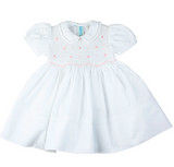 SMOCKED ROSEBUD DRESS - PINK OR WHITE