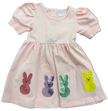 LIGHT PINK SHORT SLEEVE SEQUIN PEEPS DRESS