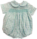 BLUE AND GREEN PLAID SMOCKED BUBBLE
