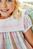 STEWART'S SQUARE COLLAR DRESS BRUNCH PLATE PLAID WITH PALM BEACH PINK
