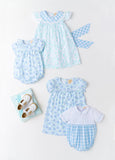 SHORT SLEEVE RAMONA RUFFLE DRESS HANDFUL OF HYDRANGEAS WITH WORTH AVENUE WHITE