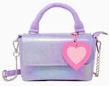 SHINY BAGUETTE HEART HANDBAG - PURPLE