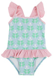 ST. LUCIA SWIMSUIT HANOVER HAND BLOCK WITH PALM BEACH PINK