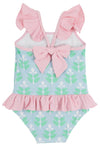 ST. LUCIA SWIMSUIT HANOVER HAND BLOCK WITH PALM BEACH PINK