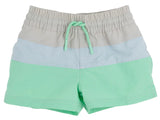 COUNTRY CLUB COLORBLOCK TRUNKS SANDY SPRINGS STONE , BUCKHEAD BLUE , AND GRACE BAY GREEN WITH WORTH AVENUE WHITE STORK