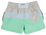COUNTRY CLUB COLORBLOCK TRUNKS SANDY SPRINGS STONE , BUCKHEAD BLUE , AND GRACE BAY GREEN WITH WORTH AVENUE WHITE STORK