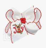 JOY REINDEER EMBROIDERED KNOT BOW