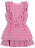 EMILY RIVES RUFFLE DRESS - HOLLY HILLS HAND BLOCK WITH HAMPTONS HOT PINK