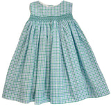 SLEEVELESS BLUE AND GREEN SMOCKED DRESS