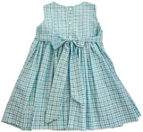 SLEEVELESS BLUE AND GREEN SMOCKED DRESS