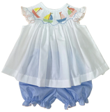 SAILBOAT ANGEL SLEEVE SMOCKED BLOOMER SET