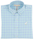 DEAN'S LIST DRESS SHIRT SUNRISE BLVD. BLUE AND TURKS TEAL CHANDLER CHECK WITH MULTICOLOR STORK