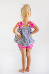 LAINEY'S LITTLE SET PIER POINTE PLAID WITH HAMPTONS HOT PINK