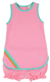 TAFFY TENNIS DRESS HAMPTONS HOT PINK WITH TURKS TEAL AND MULTICOLOR STRIPE