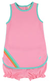 TAFFY TENNIS DRESS HAMPTONS HOT PINK WITH TURKS TEAL AND MULTICOLOR STRIPE