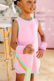 TAFFY TENNIS DRESS HAMPTONS HOT PINK WITH TURKS TEAL AND MULTICOLOR STRIPE