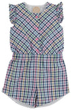 MARION ROSE ROMPER PIER POINTE PLAID WITH HAMPTONS HOT PINK FLOWER BUTTONS