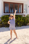 MARION ROSE ROMPER PIER POINTE PLAID WITH HAMPTONS HOT PINK FLOWER BUTTONS