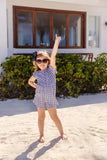 MARION ROSE ROMPER PIER POINTE PLAID WITH HAMPTONS HOT PINK FLOWER BUTTONS