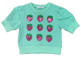 LILY STRAWBERRY GREEN SEQUIN PUFF SLEEVE SHIRT