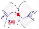 KING PATRIOTIC EMBROIDERY ON MOONSTITCH EDGE HAIR BOW