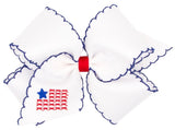 MEDIUM PATRIOTIC EMBROIDERY ON MOONSTITCH EDGE HAIR BOW