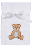 TEDDY BEAR APPLIQUE BURP - BLUE