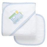 TRAIN BABY HOODED TOWEL AND WASHCLOTH SET