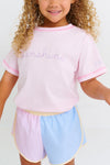 PREPLETIC SHIMMY SHAKE SHORTS PALM BEACH PINK , BEALE STREET BLUE , SEA ISLAND SEAFOAM , LAUDERDALE LAVENDER AND BELLPORT BUTTER YELLOW WITH WORTH AVENUE WHITE STORK