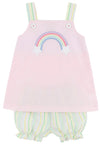 JILLIAN JUMPER SET PALM BEACH PINK WITH SANTA MARIA SEERSUCKER AND RAINBOW APPLIQUE