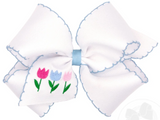 KING GROSGRAIN BOWS WITH MOONSTITCH EDGE AND TULIP EMBROIDERY