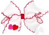 MEDIUM VALENTINE HEART EMBROIDERED GROSGRAIN HAIR BOW WITH MOONSTITCH EDGE