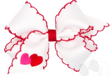 KING VALENTINE HEART EMBROIDERED GROSGRAIN HAIR BOW WITH MOONSTITCH EDGE