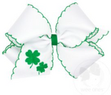 KING SHAMROCK EMBROIDERED GROSGRAIN HAIR BOW WITH MOONSTITCH EDGE
