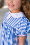 MARY DAL DRESS BARBADOS BLUE STRIPE WITH HAMPTONS HOT PINK