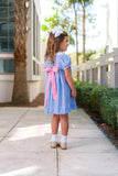 MARY DAL DRESS BARBADOS BLUE STRIPE WITH HAMPTONS HOT PINK