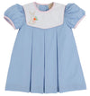 BUNNY PHIPPS FROCK BEALE STREET BLUE WITH WORTH AVENUE WHITE , PALM BEACH PINK , AND BUNNY APPLIQUE