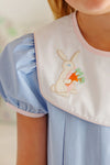 BUNNY PHIPPS FROCK BEALE STREET BLUE WITH WORTH AVENUE WHITE , PALM BEACH PINK , AND BUNNY APPLIQUE