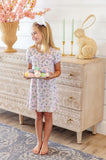 RAMONA RUFFLE DRESS TUXEDO PARK TULIPS WITH LAUDERDALE LAVENDER