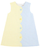 KENNEDY COLORBLOCK DRESS LAKE WORTH YELLOW GINGHAM AND BUCKHEAD BLUE GINGHAM