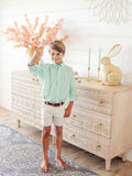 DEAN'S LIST DRESS SHIRT KIAWAH KELLY GREEN WINDOWPANE WITH MULTICOLOR STORK