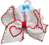 HEART EMBROIDERED GROSGRAIN WITH MOONSTITCH  BOW